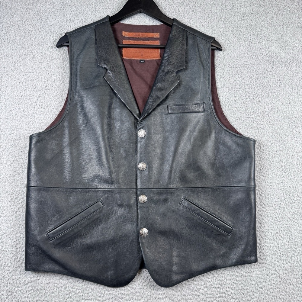 Coronado Leather Vest Mens 44 Black Cowhide Concealed Carry Buffalo Snap Biker